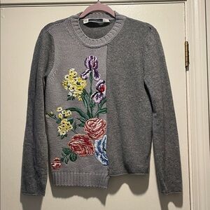 Sportmax Code Fiordo Gray Floral Embroidered Asymmetric Wool Sweater